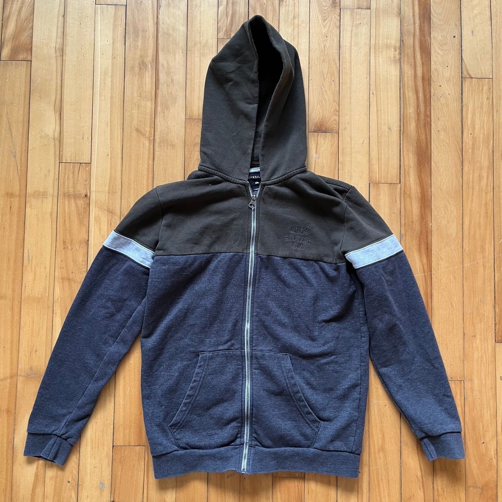 Quiksilver Mens Full Zip Hoodie Jacket Olive Gray Color Block Size L